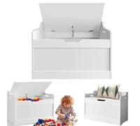 Vlihapy Toy Storage Chest with Lid and Safety Hinge, Large Wooden Blanket Box, White Storage Trunk Shoe Bench Seat, Toy Box for Living Room, Entryway, Bedroom, Hallway, 62.2x 40x 46cm, White