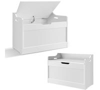 Vlihapy Wooden Storage Chest with Lid, Safety Hinge, Cut-out Handles, Large Wooden Storage Bench Chest, White Storages Trunk Toy Box for Living Room, Entryway, Bedroom, Hallway, 62.2x 40x 46cm, White