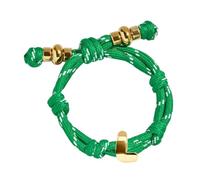 VLINRAS Green Knotted Bracelet Bubble Initial Bracelet Rope Knotty Puffy Letter Charm Personalized Jewelry, Adjustable, Brass, no gemstone
