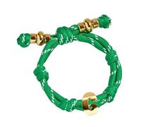 VLINRAS Green Knotted Bracelet Bubble Initial Bracelet Rope Knotty Puffy Letter Charm Personalized Jewelry, Adjustable, Brass, no gemstone