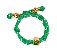 VLINRAS Green Knotted Bracelet Bubble Initial Bracelet Rope Knotty Puffy Letter Charm Personalized Jewelry, Adjustable, Brass, no gemstone