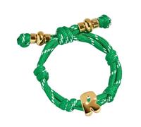 VLINRAS Green Knotted Bracelet Bubble Initial Bracelet Rope Knotty Puffy Letter Charm Personalized Jewelry, Adjustable, Brass, no gemstone
