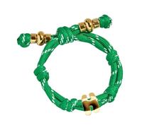 VLINRAS Green Knotted Bracelet Bubble Initial Bracelet Rope Knotty Puffy Letter Charm Personalized Jewelry, Adjustable, Brass, no gemstone