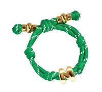 VLINRAS Green Knotted Bracelet Bubble Initial Bracelet Rope Knotty Puffy Letter Charm Personalized Jewelry, Adjustable, Brass, no gemstone