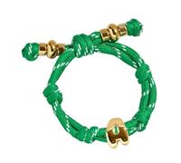 VLINRAS Green Knotted Bracelet Bubble Initial Bracelet Rope Knotty Puffy Letter Charm Personalized Jewelry, Adjustable, Brass, no gemstone