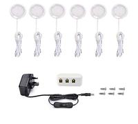 Vlio Under Cabinet Light Kit, Set of 6, LED Puck Lights, 15W, 1500LM, Warm White, Display Cabinet Lighting, Disc Light for Kitchen, Closet, Counter, Cupboard, Shelf, Wardrobe and More