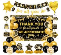 Vlipoeasn We Appreciate You Banner Decorations, Black Gold Thank You for All You Do Backdrop Banner Honeycomb Centerpieces, Retirement Office Decor Staff Teachers Professors Doctor Nurses Appreciation