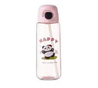 Vllcsla Kids Water Bottle with Straw Leak Proof 700 ml Panda, BPA Free Drink Bottle Child Transparent, Safety Lock, Pop Up Lid, Portable Handle, Resuable, Ideal for School, Pink