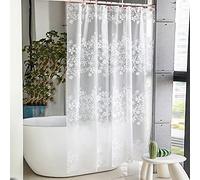 Vllcsla Shower Curtains Flower Patterned Anti-Mould, 200x200 cm, 200 cm Wide Bathroom Curtains with U-Shape Hooks, 200 cm Length Waterproof White Flower Wet Room Bathtub Curtain