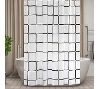 Vllcsla Shower Curtains Mould Proof Resistant 180 200 220 240 cm, 200x200 cm, Extra Long Bathtub Curtains 200 Drop Black and White, Waterproof Large PEVA Bathroom Curtain Squares, 12 Hooks
