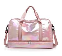 Vllcsla Sports Duffel Bags for Women with Shoe Compartment, 40L Large Capacity Portable Travel Lightweight Waterproof Overnight Bag, Travel Duffel Bag Weekend Holdall Bag (Pink)