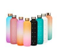 Vllcsla Water Bottle 1000 ml 32 oz Gradient Color, BPA-Free Leakproof Sports Water Bottle with Time Marking, Screw Top Drinking Bottle, Motivational Water Bottle for Outdoor Sports, Yellow Pink