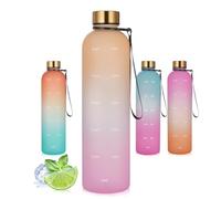 Vllcsla Water Bottle 1000 ml 32 oz Gradient Color, BPA-Free Leakproof Sports Water Bottle with Time Marking, Screw Top Drinking Bottle, Motivational Water Bottle for Outdoor Sports, Yellow Pink
