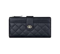 Vllcsla Women Elegant Wallet PU Leather Purse, 15 Card Slots, Photo ID Window, Women Bi-Fold Zipper Purses, Large Capacity Ladies Purse, Coin & Phone Pocket, Black