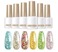 Vllold Shimmer Nail Polish,6-Color Nail Manicure Kit UV LED Soak Off Glossy Finish 7ml - Long Lasting Sparkly Gel Polish, Hand Health Care Set For Wedding
