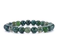 VLNET | 6mm or 8mm Natural Musk Agate Stone Stretch Bracelet | Properties : Promotes Trust, Hope and Communication| One Size Adjustable, Taglia Unica, Stone, Moss Agate
