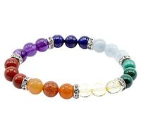 VLNET | 7 Chakra Stretch Bracelet | Natural Stones: Red Jasper, Orange Aventurine, Yellow Agate, Malachite, Aquamarine, Lapis Lazuli,Amethyst | One Size | Unisex