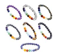 VLNET | 7 Chakra Stretch Bracelet with : Lapis Lazuli, Labradorite, Black Lava, Hematite, Tiger Eye, Rock Crystal, Amethyst| Unisex Size, Taglia Unica, Stone, No Gemstone