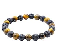 VLNET | 8mm Natural Stone Stretch Bracelet | Tiger Eye & Lava Stone | Unique Size | Unisex | Double Protection Bracelet