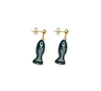 VLNET® | Vestopazzo Fish & Sardine Drop Earrings | Red & Petrol | Handcrafted | Brass and Coloured Ceramic | Coral Collection, Taglia unica, Brass, No Gemstone