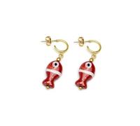 VLNET® | Vestopazzo Fish & Sardine Drop Earrings | Red & Petrol | Handcrafted | Brass and Coloured Ceramic | Coral Collection, Taglia unica, Brass, No Gemstone
