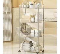 VLOBAOM 4-Tier Rolling Storage Cart with Drainage Holes And Wheels, Kitchen Multifunction Utility Trolley Bathroom OrganizerClear,13.8" Lx9.1 Wx33.8 H