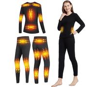 VLOBAOM Electric Heated Thermal Underwear Set, Women's Travel Heated Pants and Top, Fleece Lined Long Johns Set,M,Black