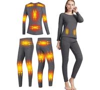 VLOBAOM Electric Heated Thermal Underwear Set, Women's Travel Heated Pants and Top, Fleece Lined Long Johns Set,M,Grey