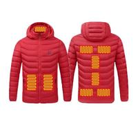 VLOBAOM Heated Jacket for Men with 9 Heating Zones And Detachable Hood Electric Heating Coat for Skiing Hiking CampingRed,4XL