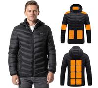 VLOBAOM Heated Jacket for Men with Detachable Hood, 15 Heating Zones Electric Heating Warm Coats for OutdoorBlack,4XL