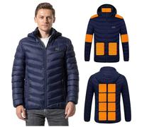 VLOBAOM Heated Jacket for Men with Detachable Hood, 15 Heating Zones Electric Heating Warm Coats for OutdoorBlue,S