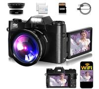 Vlogging Camera, 4K 48MP Digital Camera for Photography, 16X Digital Zoom, Vlogging Camera for YouTube with180 Degree Flip Screen, Wide Angle Lens, 2 Batteries and 64GB Micro SD Card (Black)