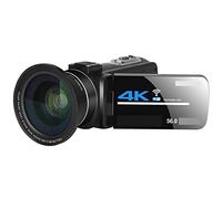 Vlogging Camera, 4K Video Camera Live Streaming For Vlog Wide Angle Lens Night Vision 56MP UHD Camcorder Photography Digital Recorder(64GB SD Card,With Lens)
