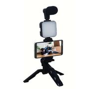 Vlogging Kit - ABS Compact 8x6.5x3cm Adjustable | Content Creator With LED Light, Tripod Microphone, Live Streaming, Recording Setup | Podcast, Vlog, Studio