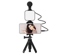 Vlogging Kit, Andoer Smartphone Camera Video Kit, Tripod Phone Holder with Microphone, Video Light, Clip, 3.5mm TRS to TRRS Audio Cable for Live Streaming YouTube Video Recording