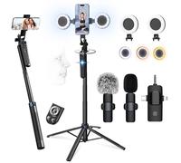 Vlogging Kit for iPhone/Android, 63”Auto Face Tracking Tripod for iPhone with Light, Wireless Microphones, Scrolling Remote Control for TikTok, Content Creator Kit for YouTube Starter Live Streaming