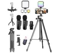 Vlogging Kit for iPhone/Android, YouTube Starter Kit with Wireless Microphone/Camera Tripod/Flexible Tripod/RGB Fill Light, Content Creator Essentials Kits for TikTok Vlog Video Recording
