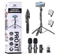Vlogging Kit for iPhone, YouTube TikTok Podcast Video Recording Starter Kit for Content Creators, Equipment: Full Size Tripod, Phone Stabilizer, Shotgun Microphones & LED Lights