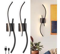 Vloitgol Battery Operated Wall Sconces Light LED with Remote Control, 10000mAh, 3000K-6000K, Black Rechargeable LED Wireless Wall sconces Set of 2 for Indoor Bedroom Hallway Living Room Bedside, 80cm