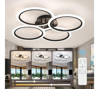 Vloitgol Dimmable Ceiling Lights Fixtures with Remote Control, 73cm, 3000K-6000K, Black 4 Rings Modern Ceiling Lamp LED for Living Room Dining Room Bedroom Office Kitchen Hallway - 50W
