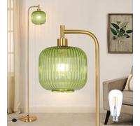Vloitgol Glass Floor Lamp for Living Room, Modern Floor Lamp Ribbed Glass Lampshade Pedal Switch, Tall Lamp for Bedroom Study Room Dining Room Office (2700K LED Bulb Included)