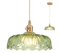 Vloitgol Glass Pendant Light Green Ceiling Light, E27 25CM Hanging Ceiling Lights Vintage Pendant Light, Chandelier Lights for Kitchen Island Bedroom Hallway Study Room Coffee Bar Living Room