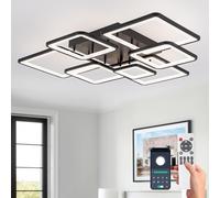 Vloitgol Modern Led Ceiling Lights 90cm Black 7-Square Design 3000K-6500K LED Dimmable Ceiling Lighting Fixture with Remote Control Black Lamp for Bedroom Kitchen Dining Room Office Living Room - 92W
