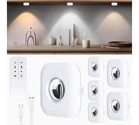 Vloitgol Rechargeable Puck Lights with Remote, LED USB Under Cabinet Kitchen Light, 3 Color Temperatures, Timing Function, Dimmable Under Cupboard Kitchen Lights, Wireless Stick on Light, 6 Pack