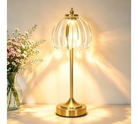 Vloitgol Rechargeable Table Lamp Retro With Flower Glass Lampshade, LED Desk Lamp Battery Operated, 5000mAh, Dimmable, Cordless Touch Reading Vintage Table Lamps for Bedroom Living Room Bedside, Clear
