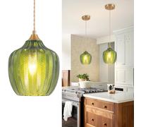 Vloitgol Vintage Ceiling Light, E27 25CM Hanging Ceiling Lights Pendant Light with Glass Pendant Light Green, Pendants Light for Kitchen Island Bedroom Hallway Study Room Coffee Bar Living Room