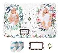Vlokup Twins Baby Milestone Blanket for Boys & Girls, Premium Flannel Photography Background Prop Blankets, Neutral Boho Floral