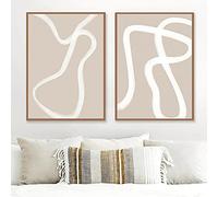 VLOLIFE Boho Trendy Poster Print Art Beige White Line Canvas Paintings Wall Abstract Prints Minimalist Decoration For Living Room Home Frameless, 16X24inchX2 Unframed