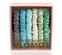 VLOMOT 6 Pcs Set 100% Pure Mulberry Silk Scrunchies Hair Ties with 6 Chic Colors Everyday Skinny Scrunchies Silk Ponytail Holders Hair Care No Damage (Mint)