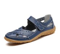 VLOOKST Womens Leather Mary Jane Shoes Arch Support Ladies Fit Flat Shoe Casual Work Office Nurse Blue